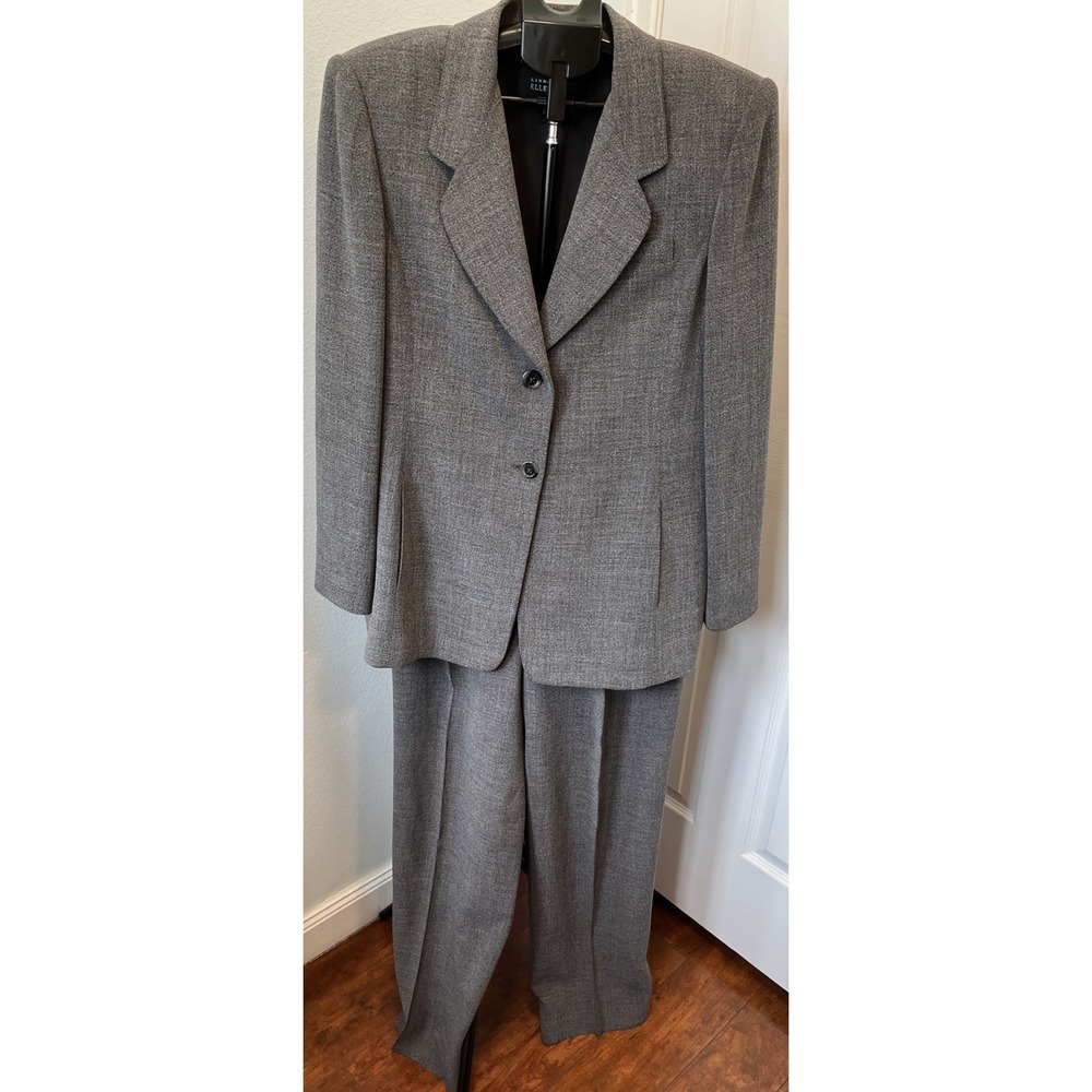 Linda Allard Ellen Tracy Size 14 Wool Blend Women’s Pant Suit Grey Career/Office